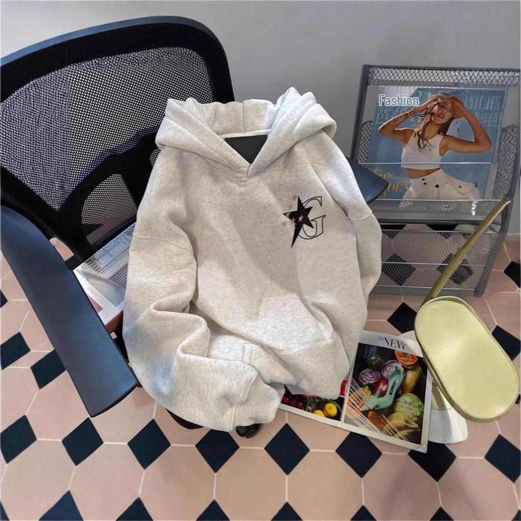 American High Street Fleece-Lined Hooded Sweatshirt: Autumn/Winter 2024 Thickened Trend for Couples