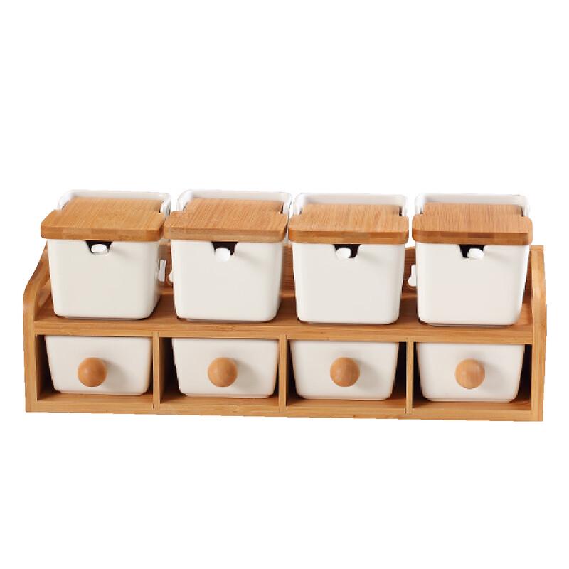 

Ceramic Seasoning Jar Set with Bamboo Holder