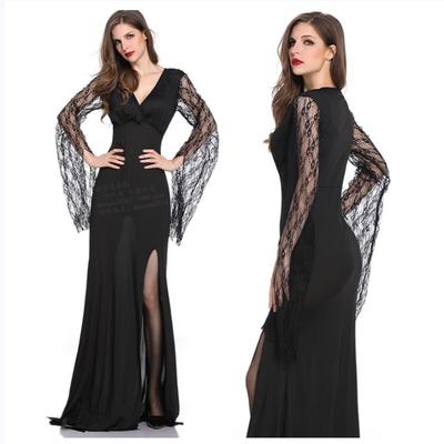Halloween Reaper, Ghost Bride Witch Demon Vampire Uniform Long Dress Deep V Black Dress Party