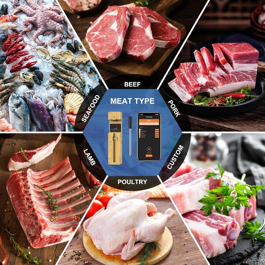 Wireless Meat Thermometer Bluetooth with Ceramics Probe for Grilling/Cooking Waterproof Digital Oven Food Thermometer with 600Ft Range Perfect for