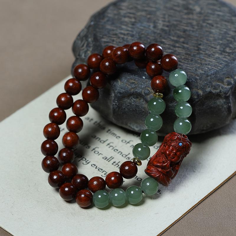 Rosewood Double Circle Sandalwood Bracelet: Ethnic-Style Prayer Beads for Men and Women