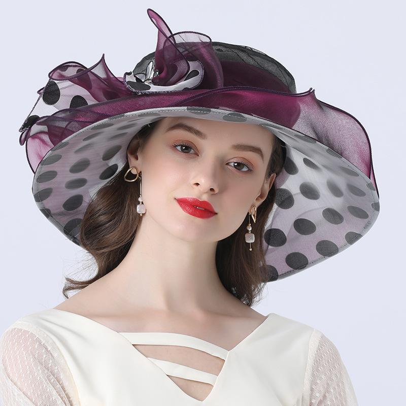 European and American style polka dot big eaves hat sun hat summer ladies elegant fashion hat foldable sun hat seaside beach hat