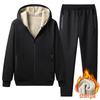 Men's Plus Size Lambswool Sports Set: Thicker Hooded Sweatshirt & Trousers, Velvet Lined for Winter.