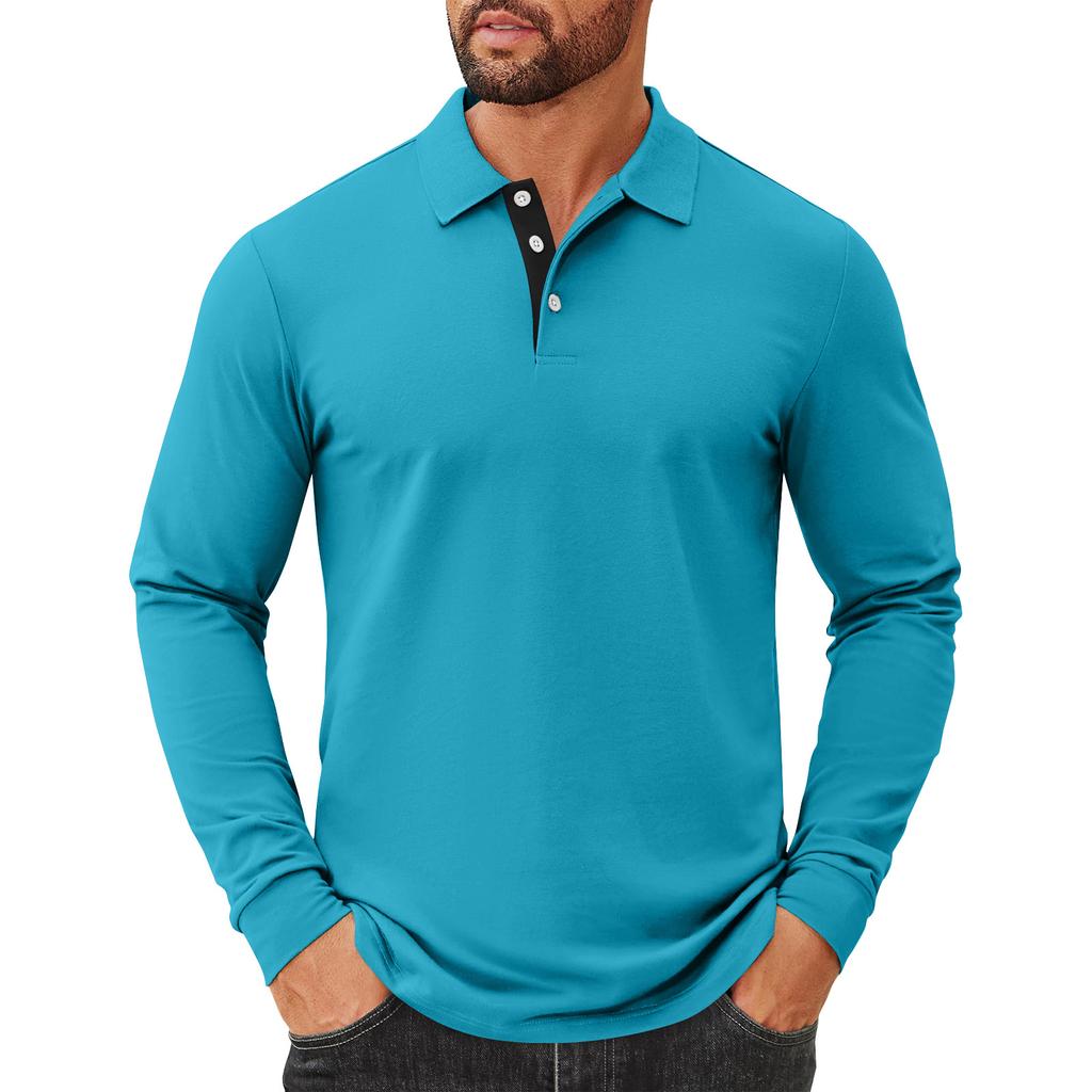 Men's Solid Color Button Lapel Long Sleeve Top Men's Casual Fashion Long Sleeve Top
