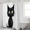 Waterproof Polyester Shower Curtain, Cartoon Black Cat Pattern - Animal Theme Bathroom Decor, With Hooks, Polyester Fabric
