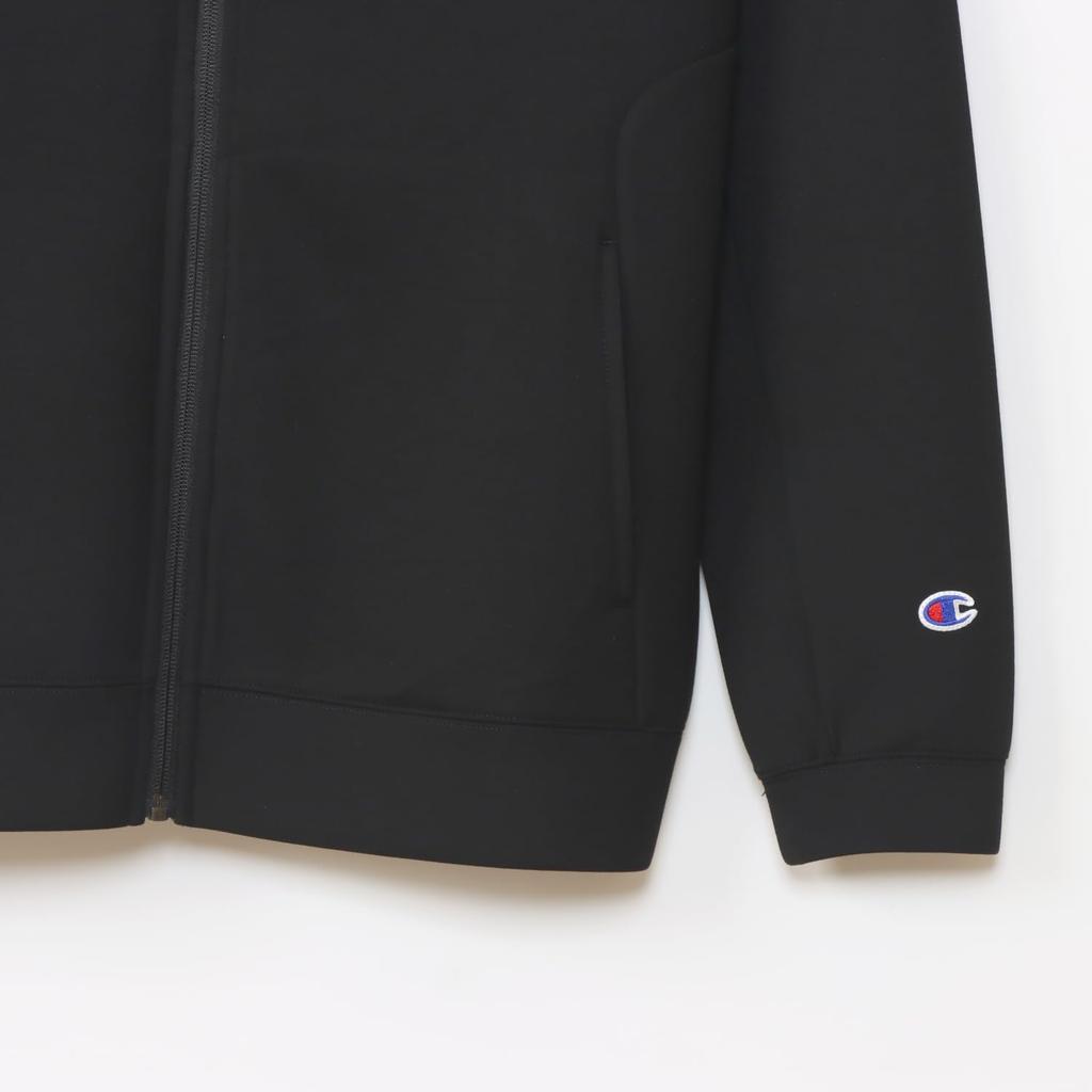 Champion Long Sleeve Stretch Hoodie with Warm Logo and TECH 3LS Zip Hooded Basketball Size L Men's One-Point Logo, WEAVE® Sweatshirt, Black,