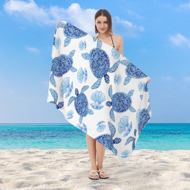 Anchor Striped Nautical Beach Towel Microfiber Quick Dry Absorbent Lightweight Navy Blue Print Towel for Beach Pool Vacation