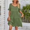 Women's Summer Casual V-neck Doll Dress with Three Layers of Pleated Dress