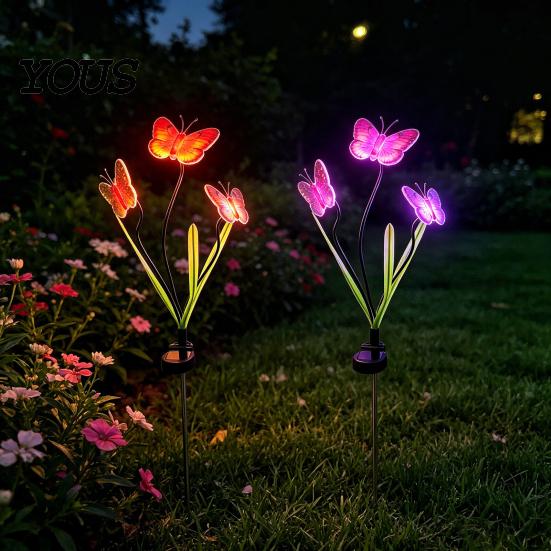 Windproof Outdoor Lamp Solar Butterfly Flower Light, LED Garden Lights, UV Protected Light Waterproof Landscape for Yard Patio Lawn Decor Long-lasting