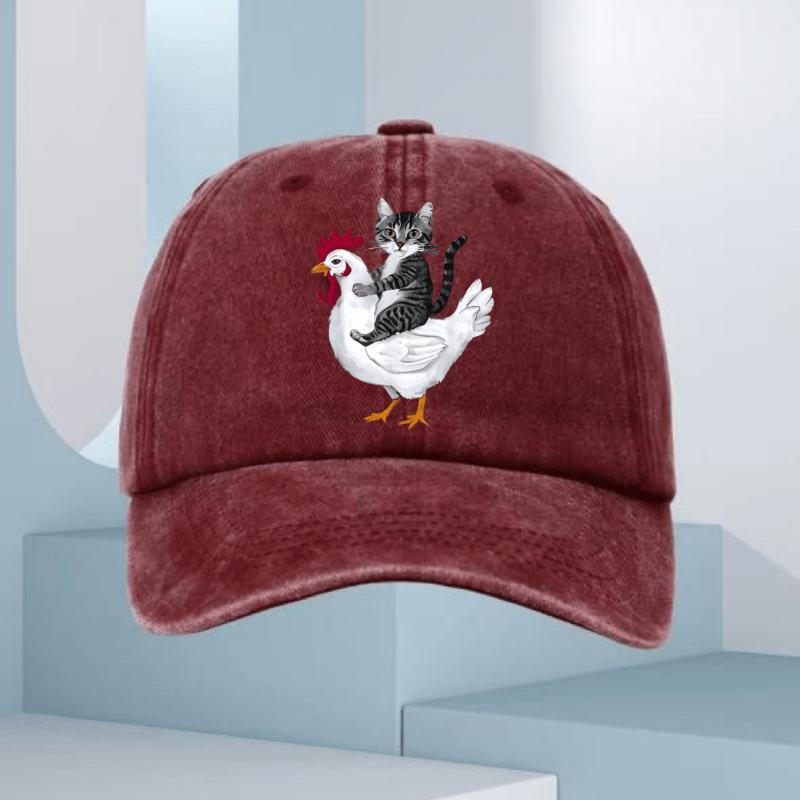 

1pc men Adjustable Baseball Cap with Cat Chicken Cycling Print,Soft Fabric,Adjustable Strap for Casual Attire,Unique Streetwear Adjustable бордовый