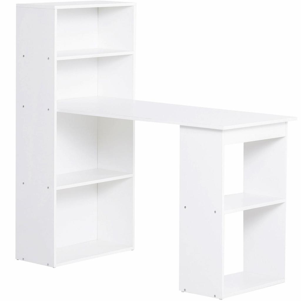 Desk Office Table Computer Desk, 2 Shelves, 5 Shelf Boards, 120 cm x 55 cm x 120 cm, White