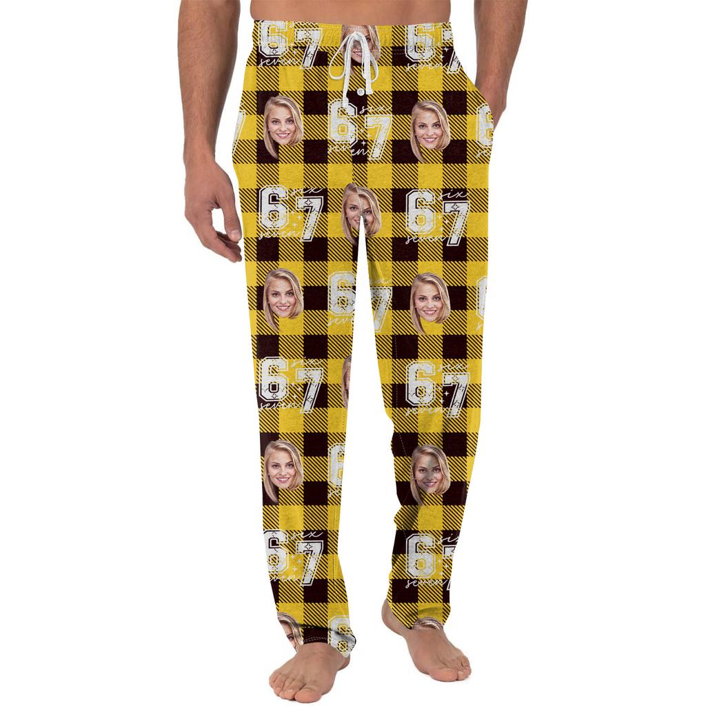 Men's Casual Home DIY Custom Pajamas Pocket Drawstring Design Casual Trousers