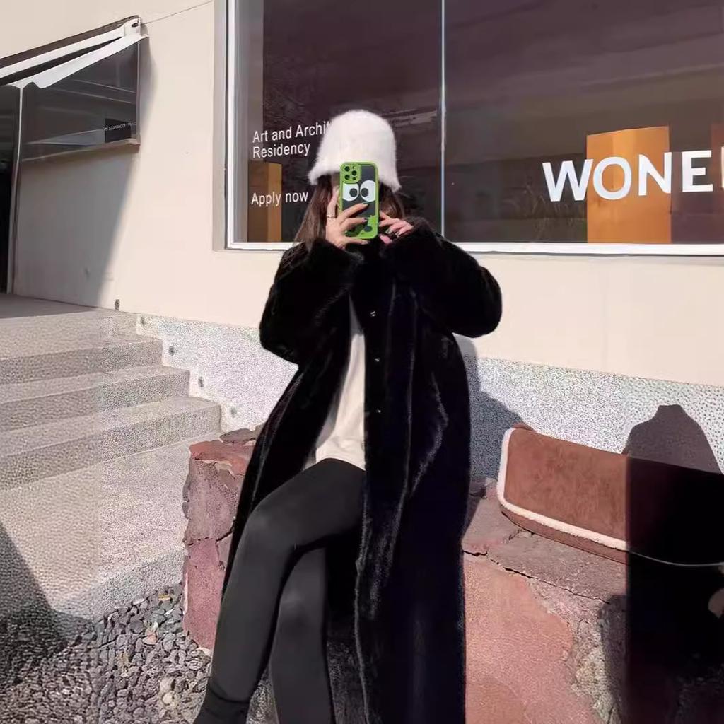 2024 Herbst und Winter verdickter langer Stehkragen Nerzhaar Nerzpelz integriertes Fell umweltfreundliche Pelzjacke Damenmantel