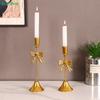 Gold Bowknot Candle Holders - Elegant Metal Taper Candle Stands for Wedding/Table Decor (Assorted Heights)
