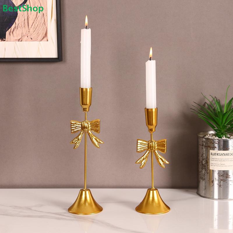 Gold Bowknot Candle Holders - Elegant Metal Taper Candle Stands for Wedding/Table Decor (Assorted Heights)