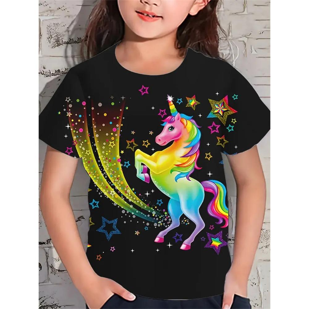 2025 New Funny Animal 3d Print Girls' T-Shirts Festival Party Fashion Short Sleeved Tops Casual T-Shirts Girls' Clothing