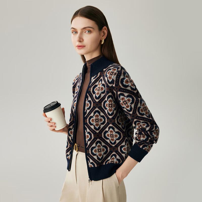 Zhaojun Women's Thick High-Neck Jacquard Cashmere Cardigan