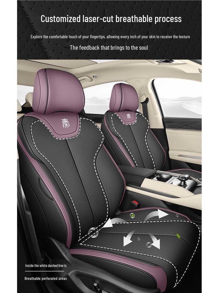 Oddychające, zakrywające całe siedzenie pokrowce na foteliki samochodowe do BYD Qin L, odpowiednie na wszystkie pory roku. Poduszka Qin L D-MI.