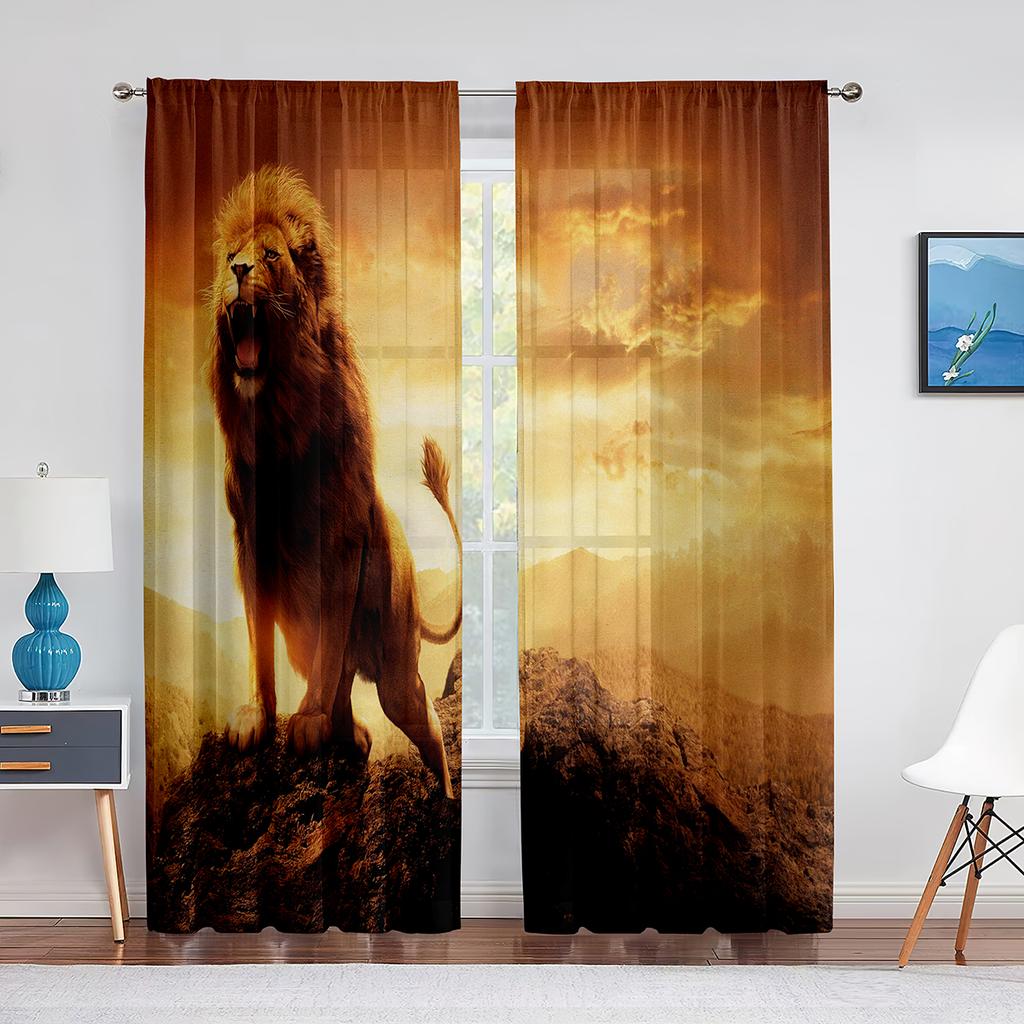 African Wild Animal Lion Couple Tulle Curtain for Home Living Room Window Decoration Bedroom Kitchen Modern Sheer Voile Curtains
