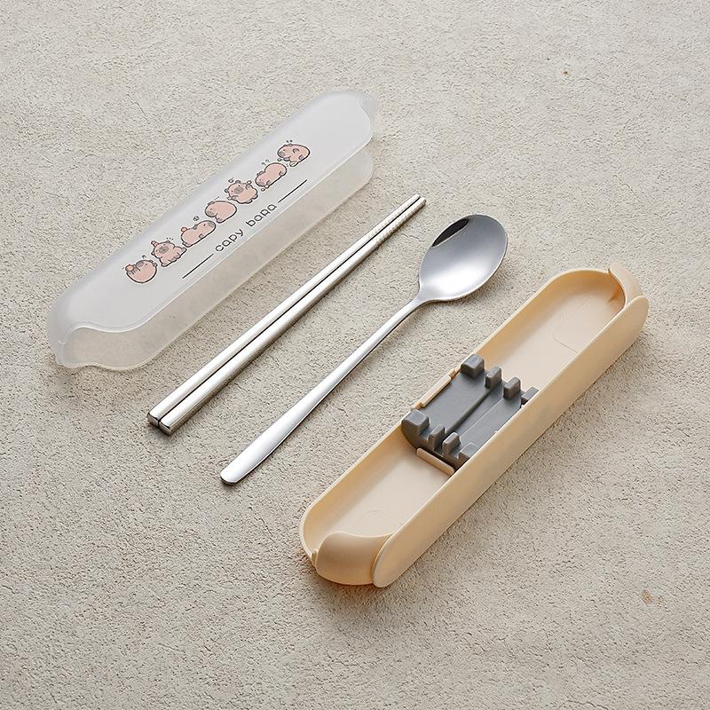 Portable Tableware Cartoon Love Fork Spoon Chopsticks Student Party Office Workers Travel Spoon Chopsticks Portable Box