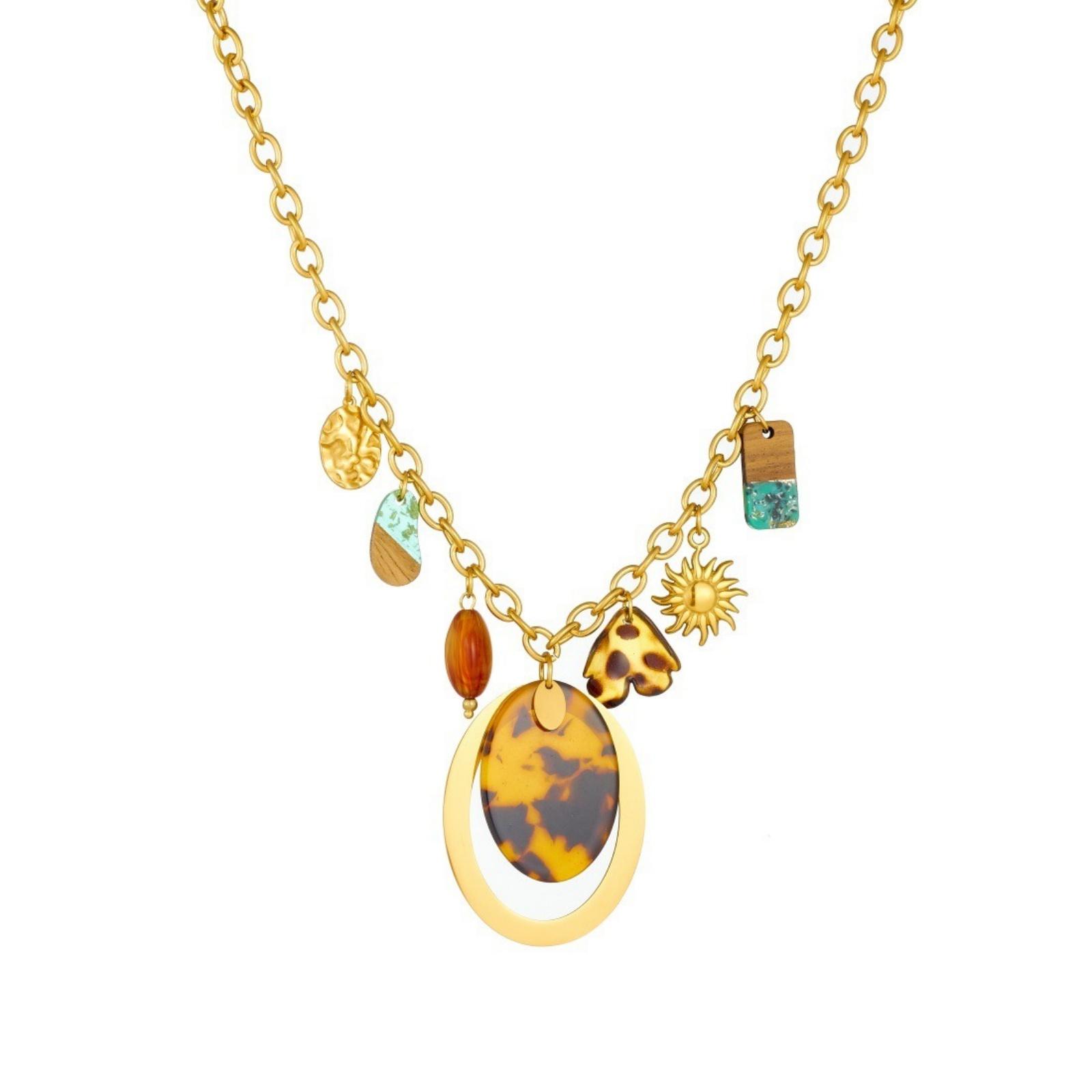 

1 Piece 18K Gold Plated Leopard Print Sun Pendant Charm Necklace 304 Stainless Steel 40cm(15.7 ) + 6cm(2.4 ) For Women Gift