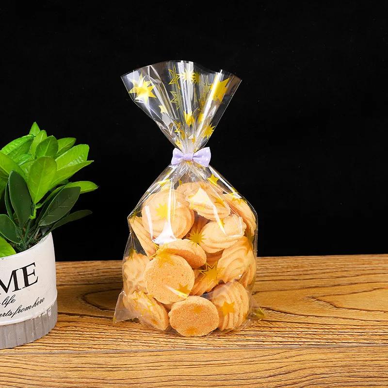100Pcs Golden Star Baking Candy Biscuit Flat Pocket Stand Packaging Snowflake Nougat New Year Gift Bags