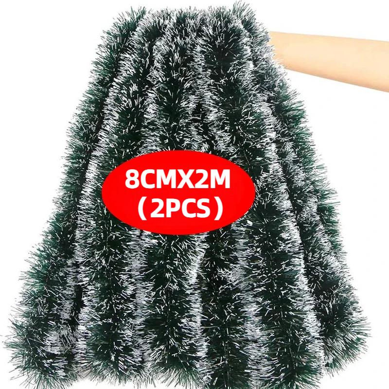40/2m Artificial Christmas Tinsel Ribbons Xmas Tree Hanging Pendents Ornaments Green Cane Ribbon Garland Wreath Home Party Decor