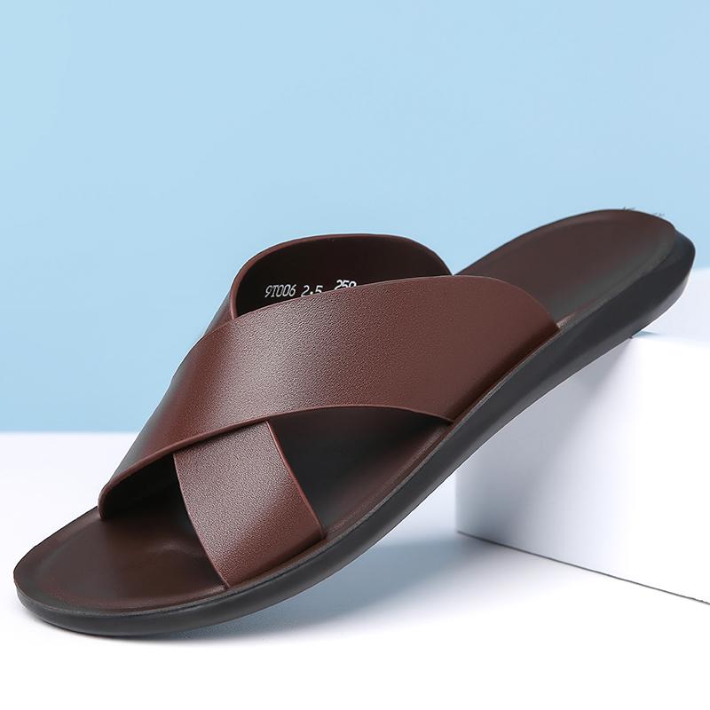 Non-Slip Male Flip-flops New Outdoor Walking Sandals Summer Men's Slippers Leisure Men Leather Slides All-match Travel Half Drag
