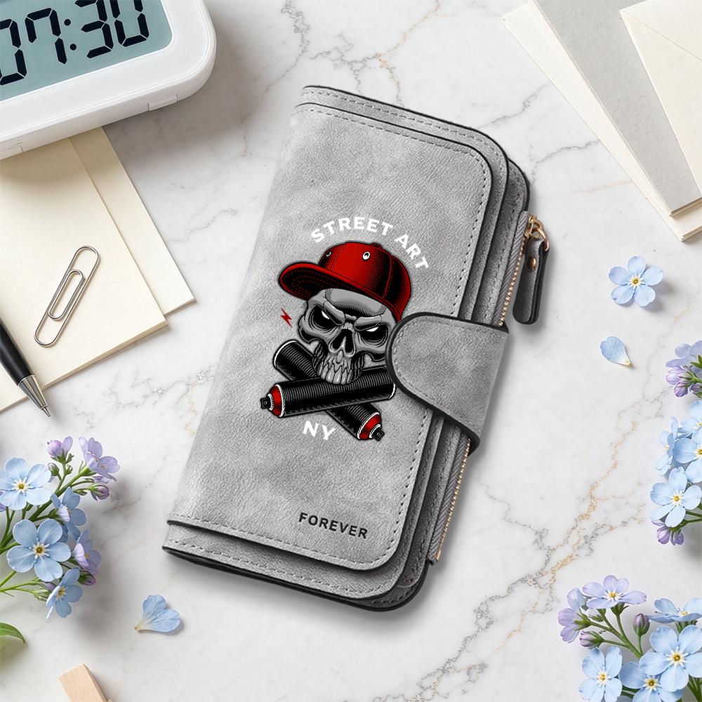 Street Art Skull Pattern Long Wallet Casual Multi Card Slot Portable Purse