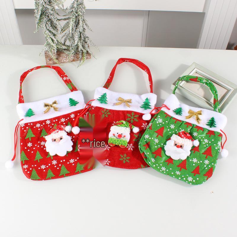 Red Christmas Fabric Tote Bag with Creative Sticker for Gifts