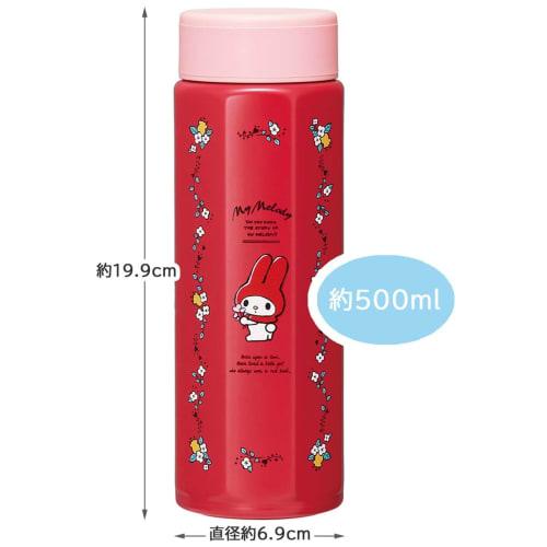 Skater Stainless Steel Mug Bottle, 500ml, Easy To Hold, Octagonal Shape, Insulated, My Melody, Flower Retro, Sanrio, STO5-A