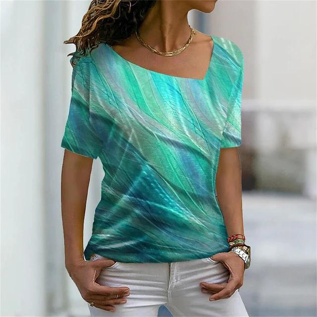 Summer T-shirt 3D color pattern printing women's V-neck Y2K casual tops women's retro Harajuku girls' personalized short sleeves