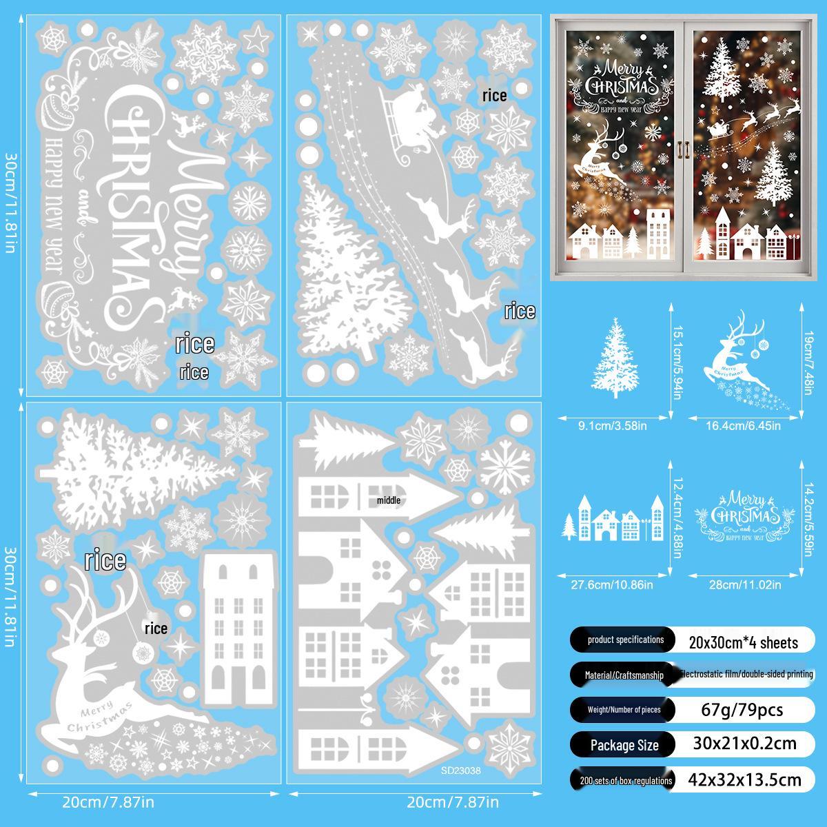 Christmas Snowflake & Reindeer Window Stickers - Holiday Glass Door Decals