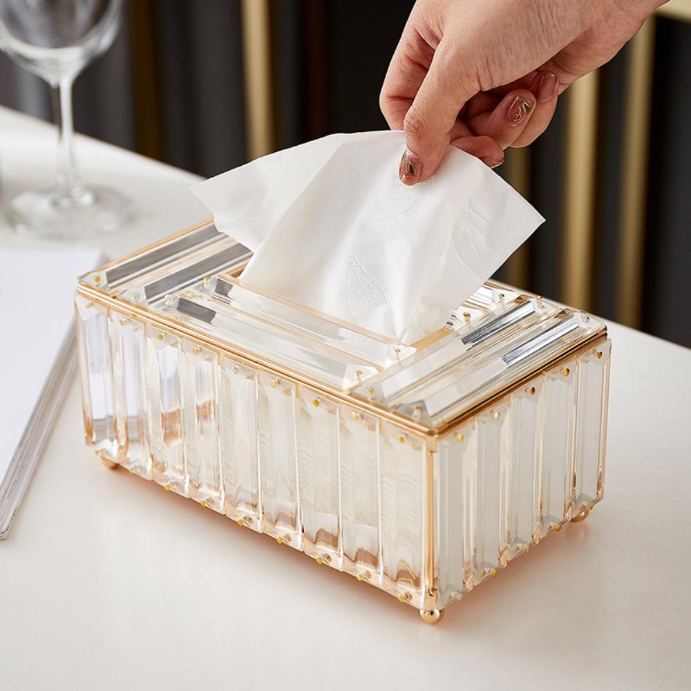 Nordic Luxury Tissue Box Metal Decoration High-end Crystal Napkin Case Rectangular Convenient Toilet Paper Case Bathroom