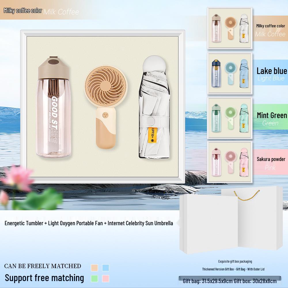 Summer Cool Fan & Umbrella Gift Set - Perfect Anniversary or Customer Appreciation Souvenir