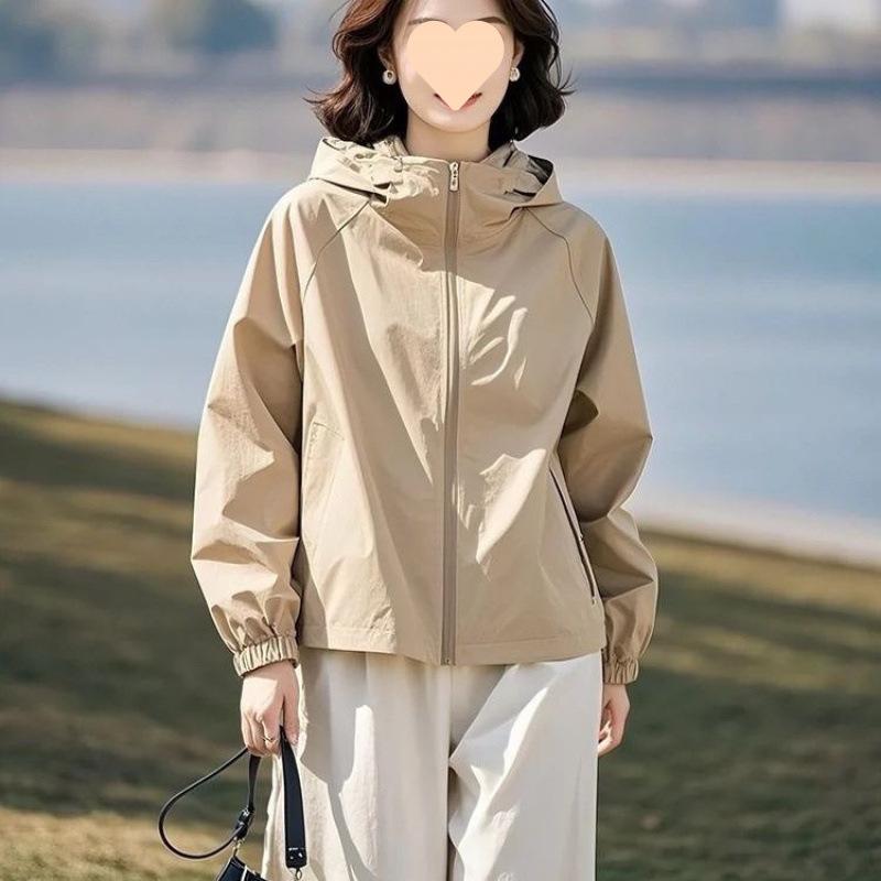 Loose Versatile Stylish Cropped Casual Hooded Jacket Spring Windbreaker