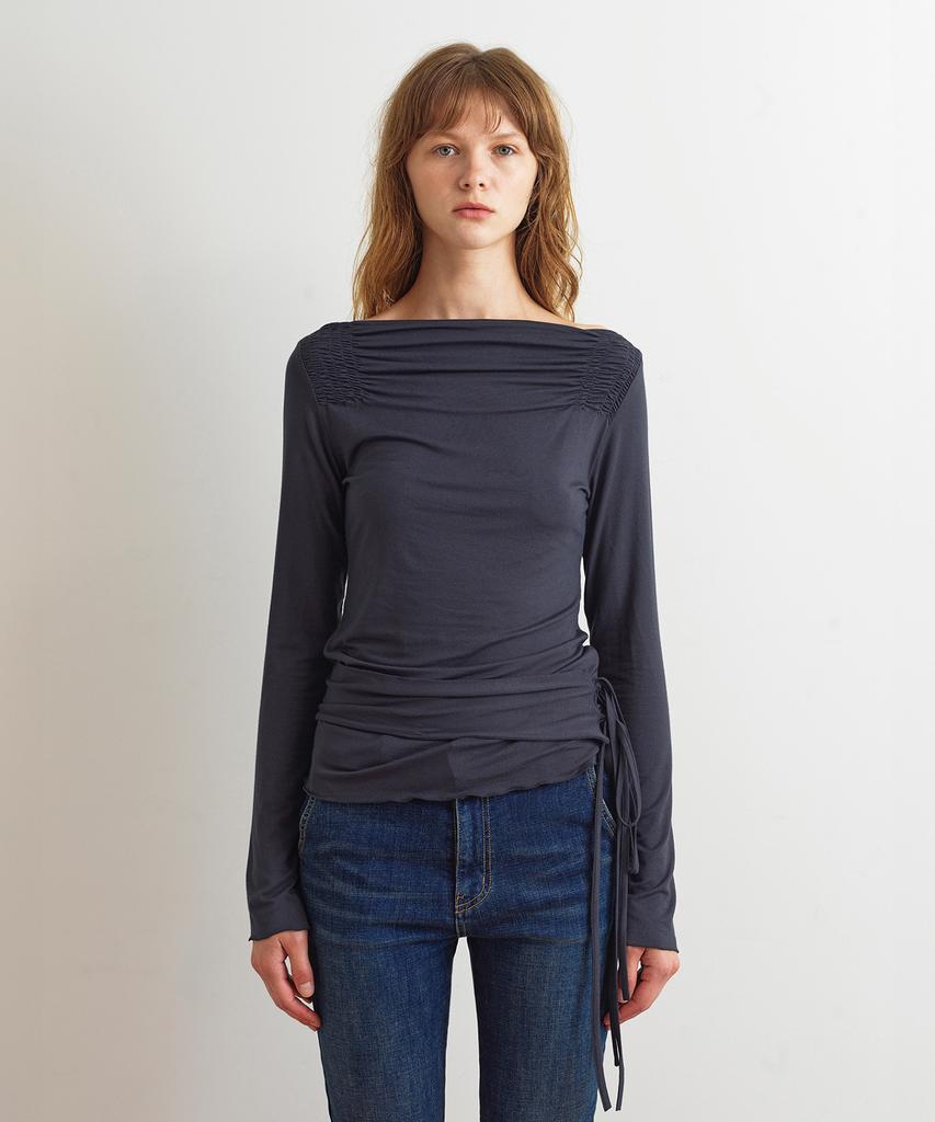 Aobteu Boat Neck Two Way Strap Top - Charcoal