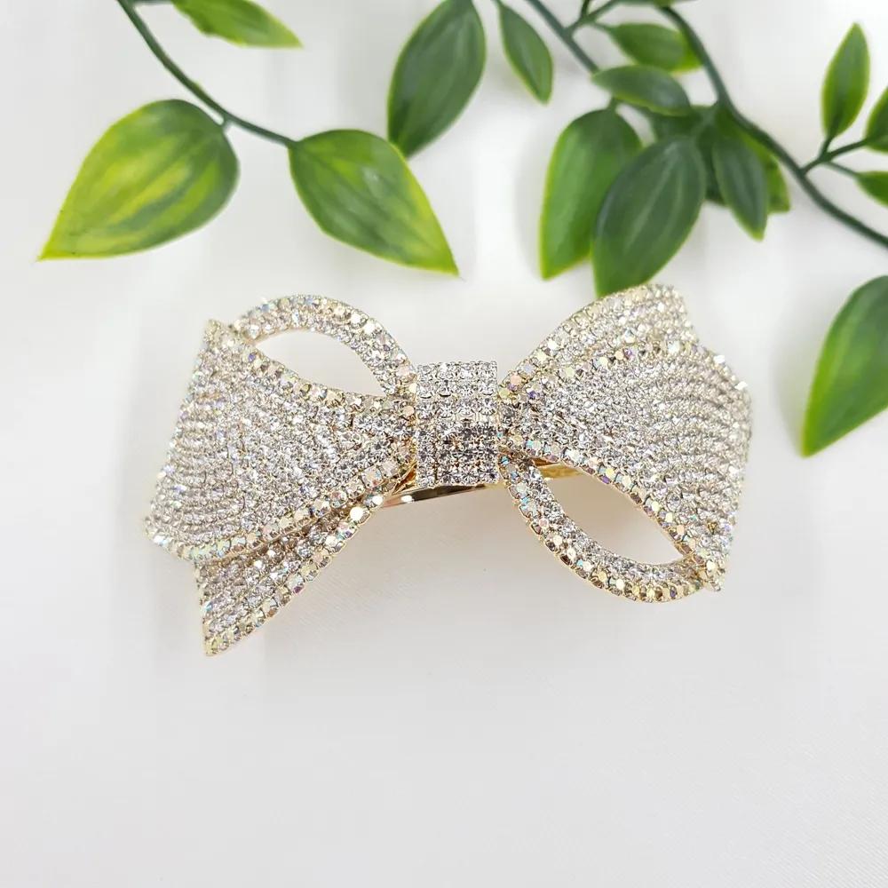 Cubic Ribbon Gold Half-Up Hair Clip Automatic Pin