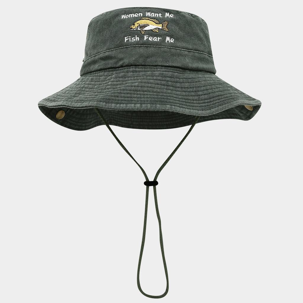 Mode Sommer Frühling Outdoor Bestickter Fischerhut Damen Wollen Mich Fische Fürchten Mich Breiter Rand Sonnenhut zum Angeln Wandern Panama Hut