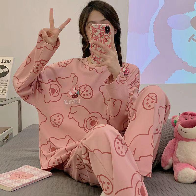 Γυναικείο Πιτζάμα Σετ Μακρυμάνικο - Χαριτωμένο Καρτούν Σχέδιο, Μεγάλο Μέγεθος, για Άνοιξη & Φθινόπωρο, Εσωτερική/Εξωτερική Χρήση