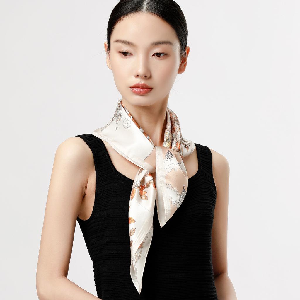 100% Mulberry Silk Printed Square Towel Scarf for Women