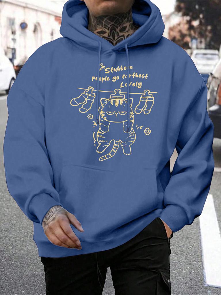 People Go Farthest Lovely Hanging Cat Design Men Hoody Hip Hop Casual Hoodie Loose All-Match Sportswear Street Fleece Hoodies