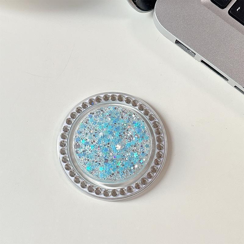 Rhinestone Magnetic Phone Holder with Sequins - Colorful Airbag Ring for Desktop Viewing