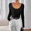 New Autumn Round Neck Grinding Pit Strip Waist-hugging Slim and Versatile Black Long-sleeved Jumpsuit