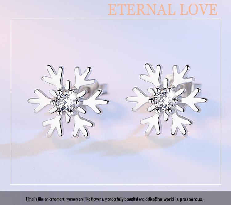 S999 Reinsilber Schneeflocke Zirkon Ohrstecker, Koreanischer Stil Weihnachten Damenmode, Exquisiter Nischenschmuck