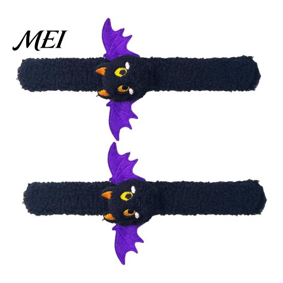 Spooky Costume Accessories for Adults 2 Pcs Halloween Slap Bracelets, Plush Pumpkin, Bat, Ghost, Black Cat Soft Fabric Snap Wristbands Bands