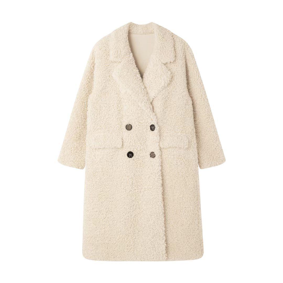 

Утолщенное пальто средней длины из овечьей шерсти для женщин на осень и зиму, новый стиль, воротник костюма, теплое меховое цельное пальто L