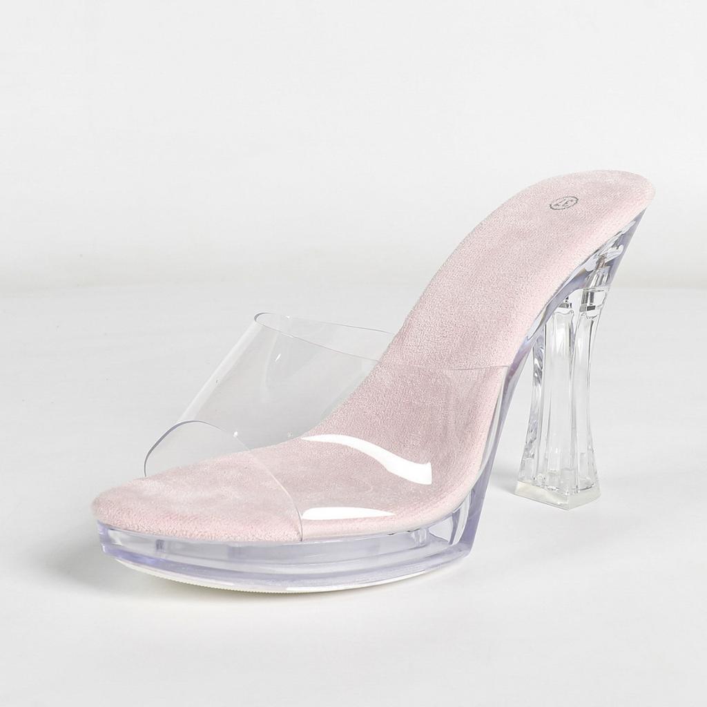 Korean Style Runway Model Slippers Flat Block Heel Sexy Transparent Platform High Heel Summer Women Footwear LFD-198711-7