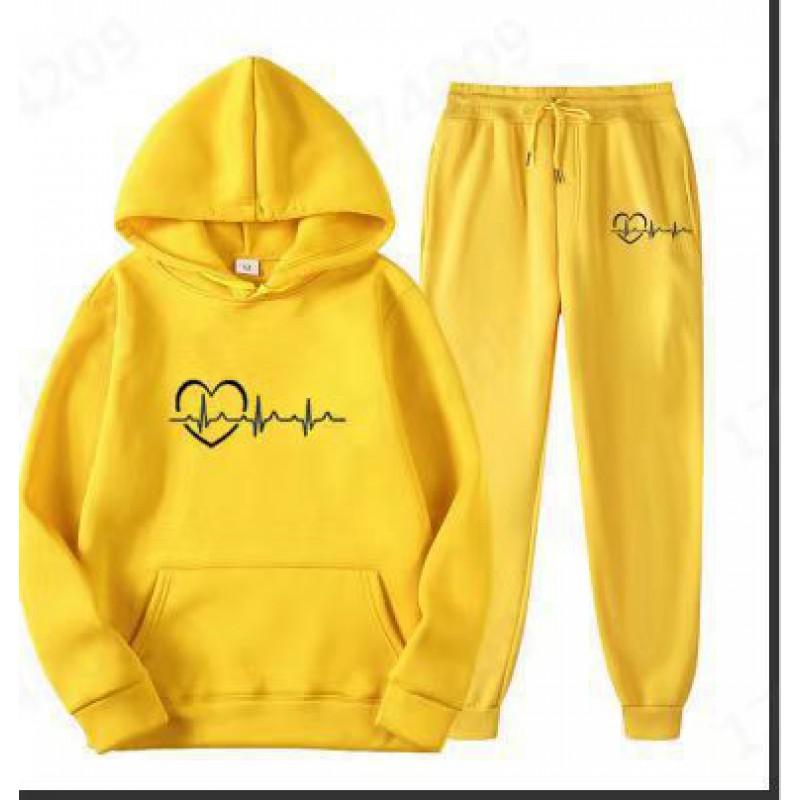 Womens Casual Hooded Sweatshirt Set Loose Fit College Style Printed Long Sleeve Top Drawstring Pants