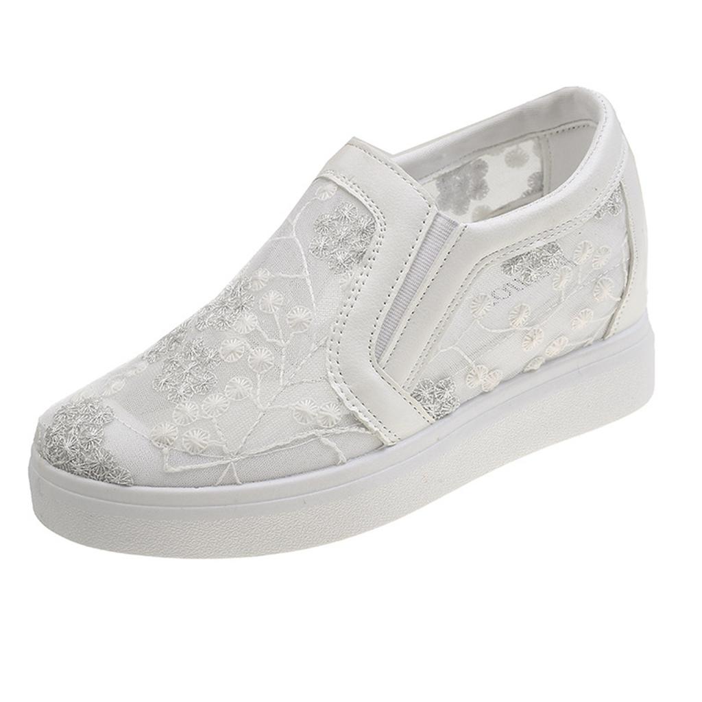 Inner Raised Small White Shoes With One Foot, Hollowed Out Embroidered Breathable Women's Shoes, Mesh Shoes, Casual Lazy Single Shoes